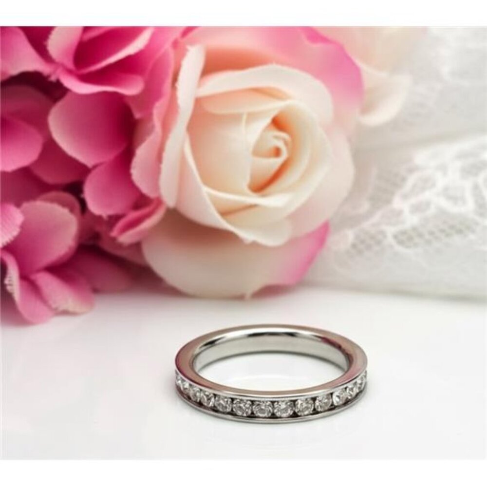Clear CZ Eternity Band Ring Size 5 Surgical Grade Stainless Steel 316L
